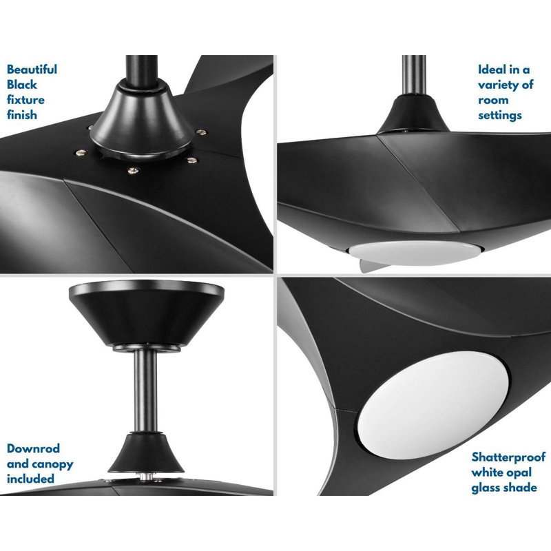 52'' Black Modern Ceiling Fan with LED Light and Remote
