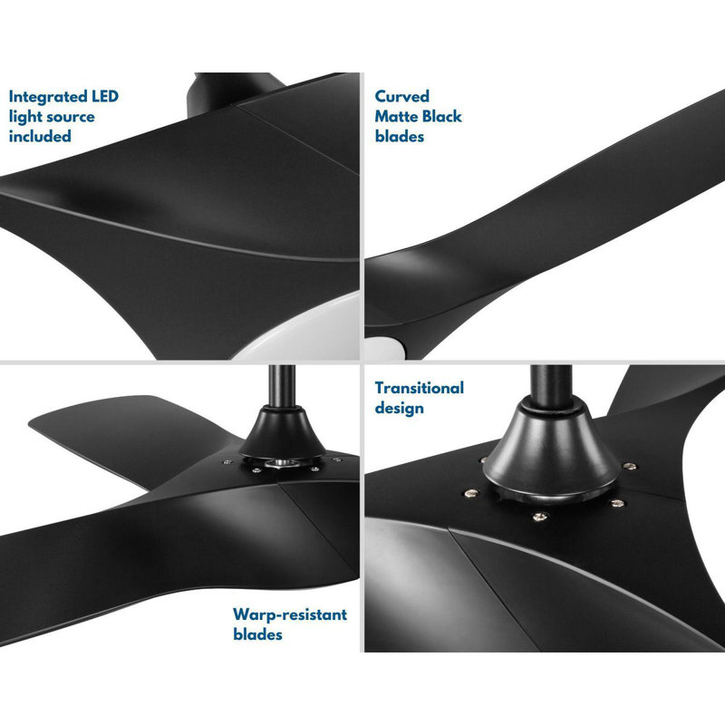 52'' Black Modern Ceiling Fan with LED Light and Remote
