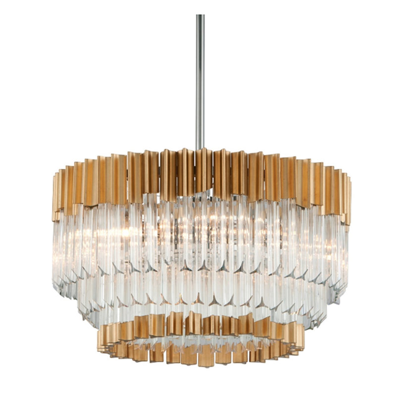 Gold Leaf and Crystal 10-Light Tiered Chandelier
