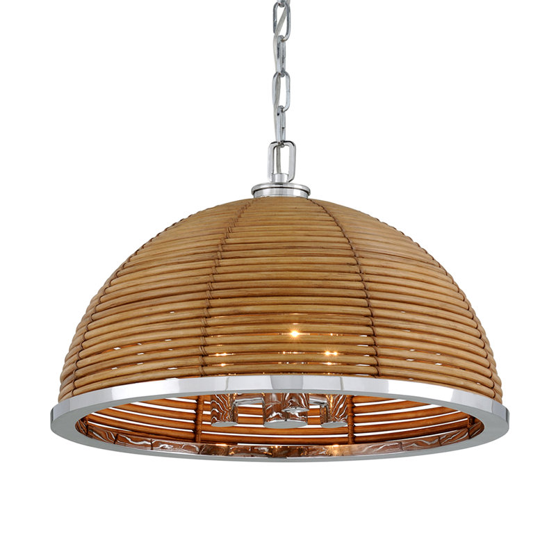 Natural Rattan and Stainless Steel 3-Light Chandelier