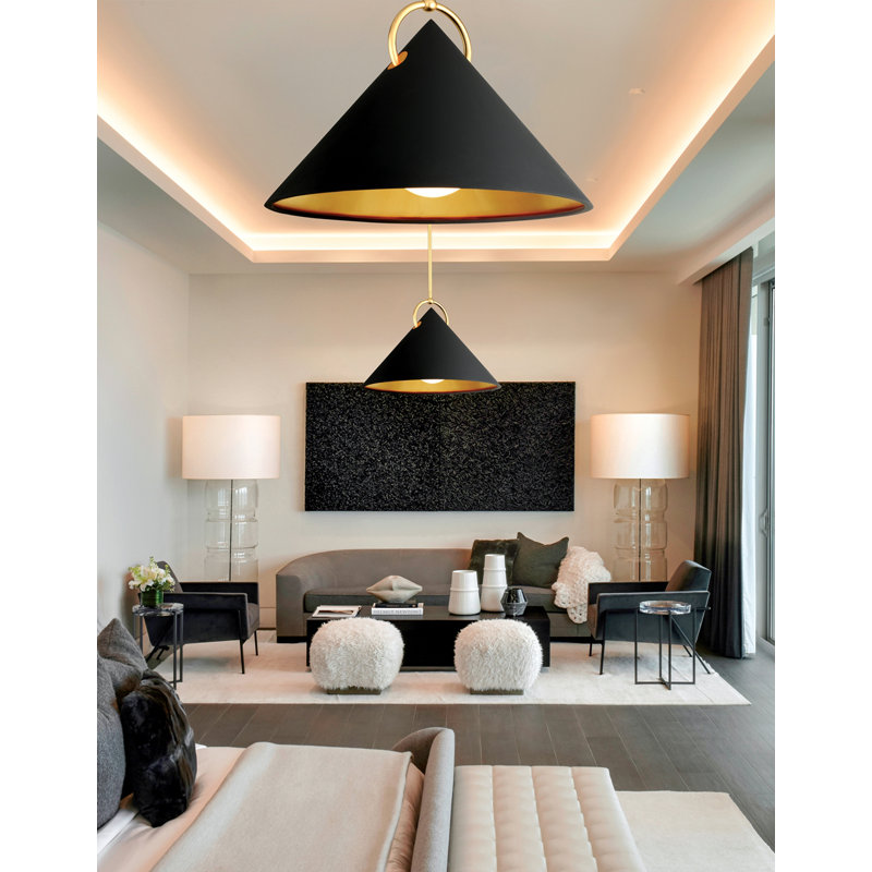 Charm Black and Gold Leaf Glass Pendant Light