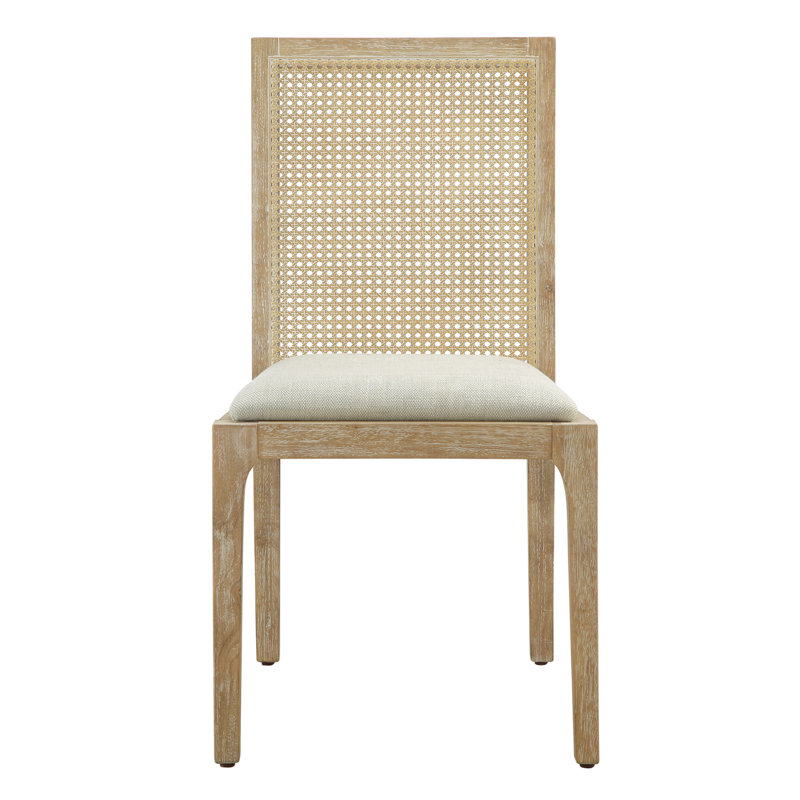 Brown Upholstered Wood and Cane Side Chair