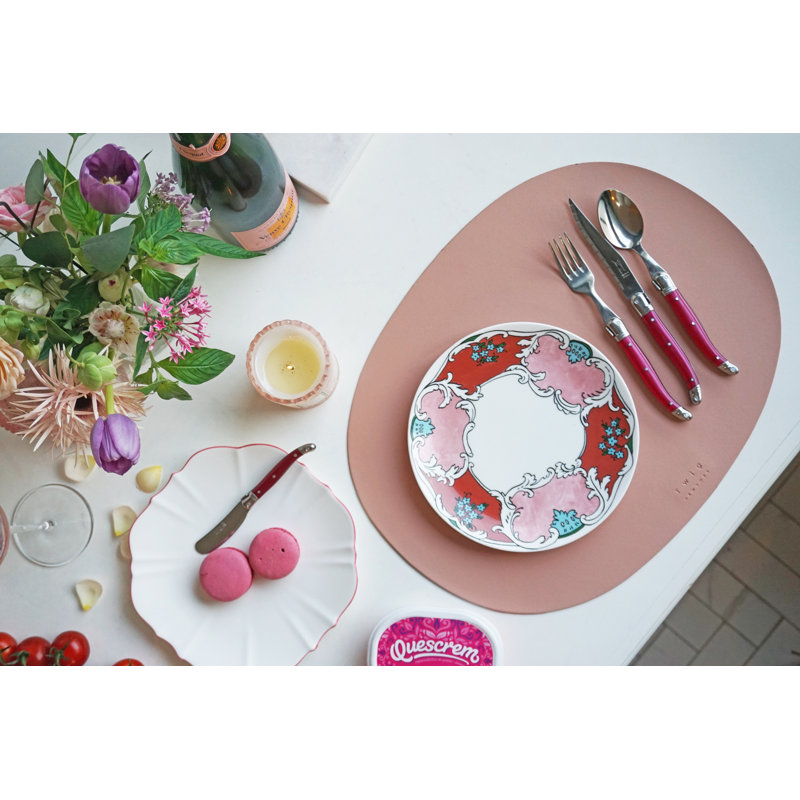 Hand-Painted Porcelain 8.5" Salad/Dessert Plate in Pink and Red