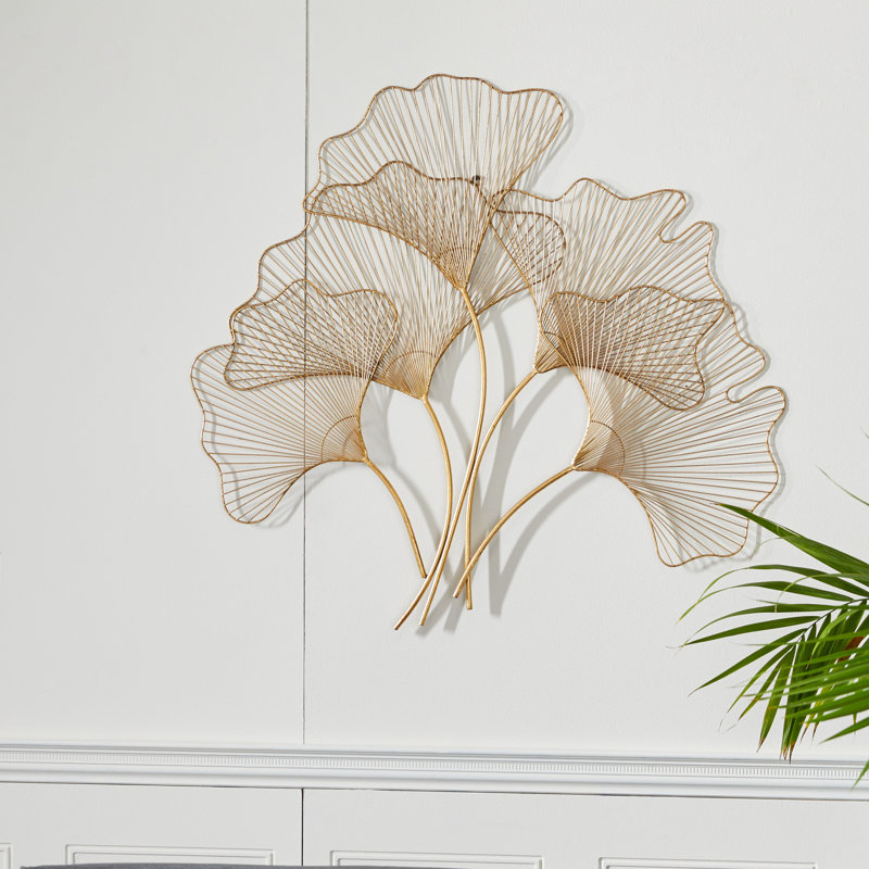 Elegant Gold Gingko Leaf Cluster Wall Sculpture, 38" x 34"