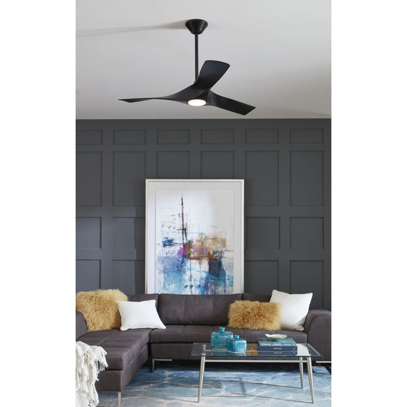52'' Black Modern Ceiling Fan with LED Light and Remote