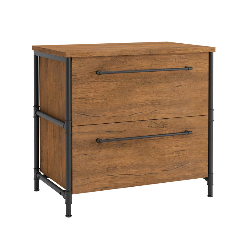 Checked Oak Industrial 2-Drawer Lateral File Cabinet