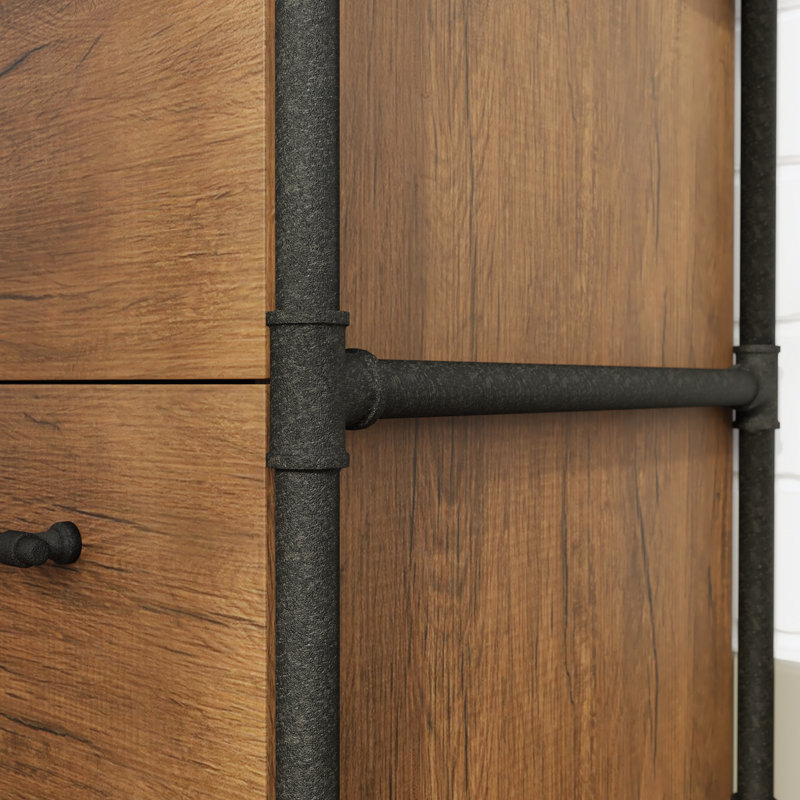 Checked Oak Industrial 2-Drawer Lateral File Cabinet