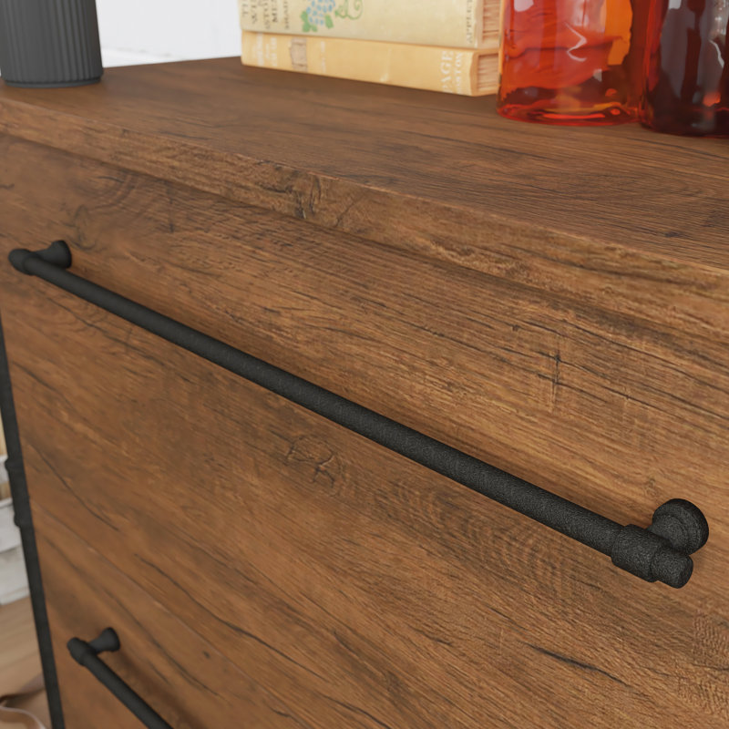 Checked Oak Industrial 2-Drawer Lateral File Cabinet