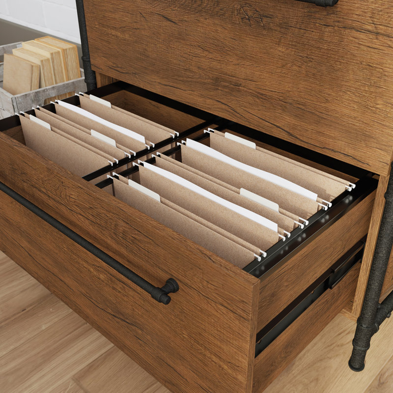 Checked Oak Industrial 2-Drawer Lateral File Cabinet