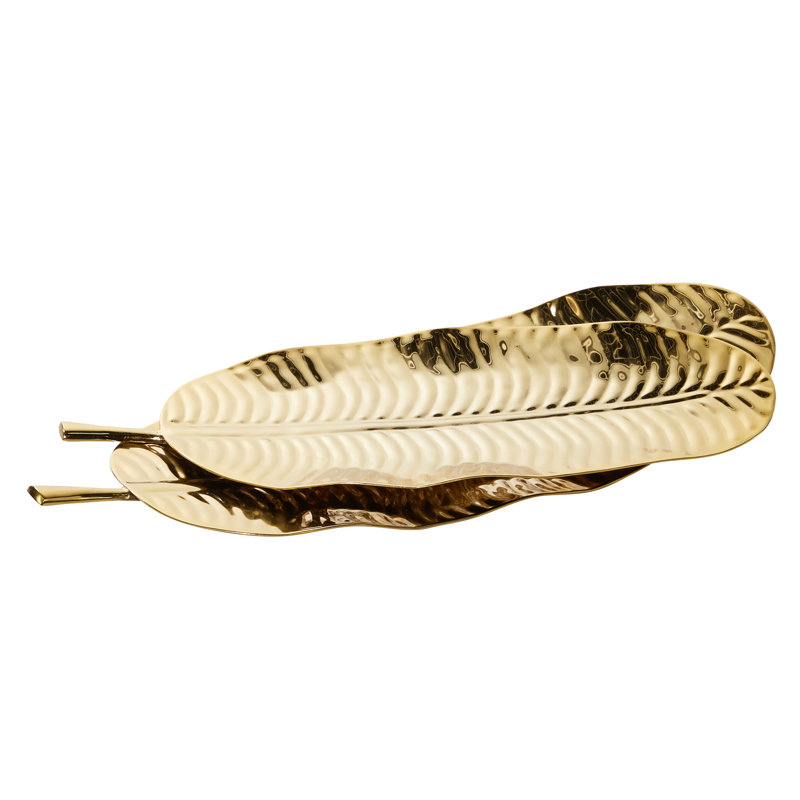 Elegant Gold Metal Leaf-Shaped Decorative Tray Set