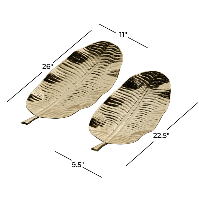 Elegant Gold Metal Leaf-Shaped Decorative Tray Set