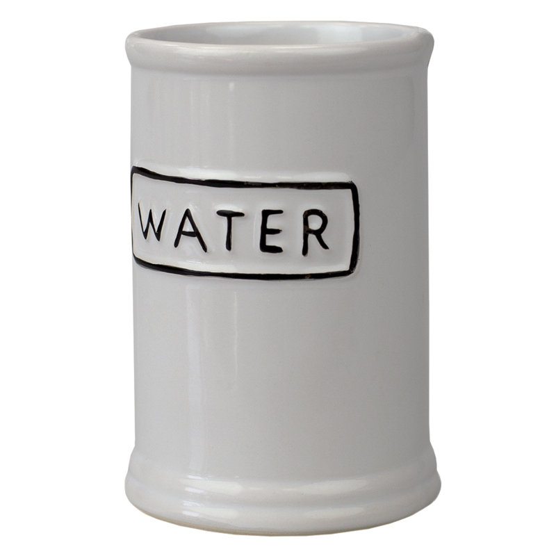 White Ceramic 4-Piece Bathroom Accessory Set with Black Lettering