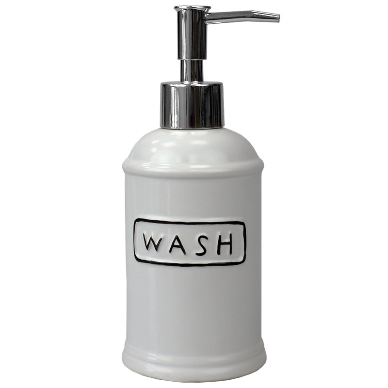 White Ceramic 4-Piece Bathroom Accessory Set with Black Lettering