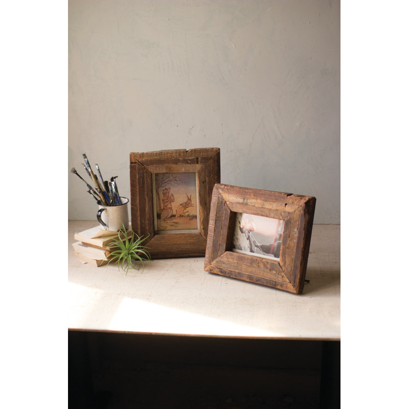 Rustic Brown Recycled Wood Tabletop Picture Frames Set