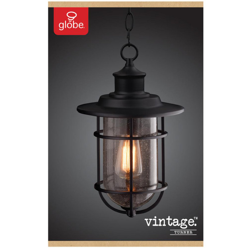 Turner Matte Black Globe Pendant Light with Seeded Glass Shade