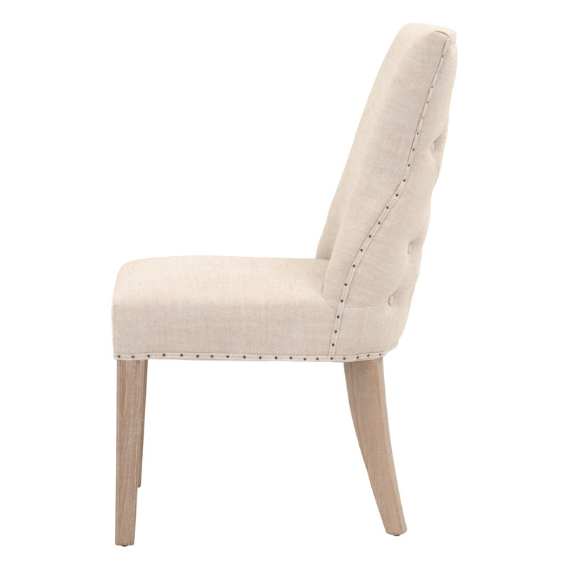 Bisque French Linen Upholstered Arm Chair with Natural Gray Wood
