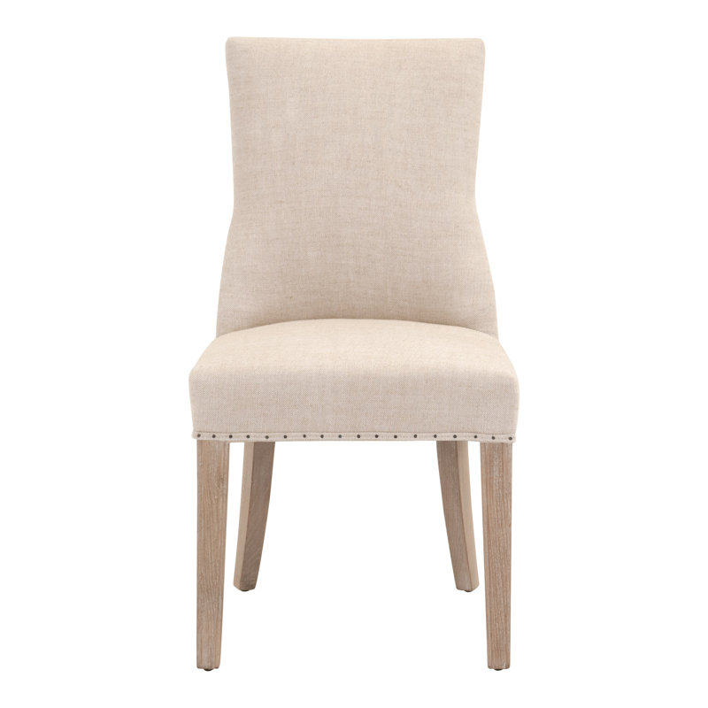 Bisque French Linen Upholstered Arm Chair with Natural Gray Wood