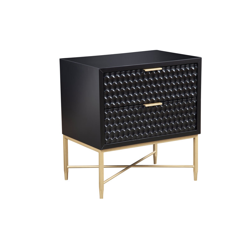 Black Pearl Mahogany 2-Drawer Nightstand with Gold Accents