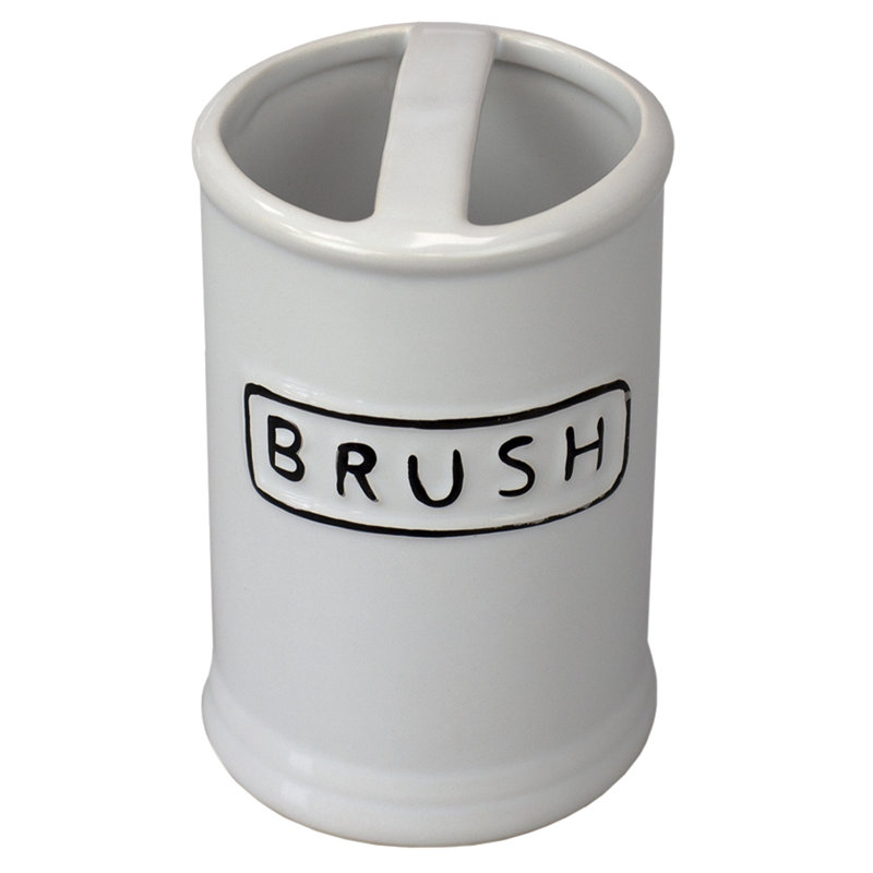 White Ceramic 4-Piece Bathroom Accessory Set with Black Lettering