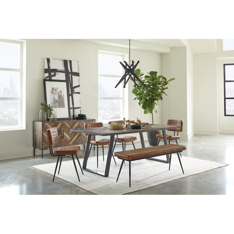 Camel Genuine Leather Upholstered High Side Chair with Metal Legs