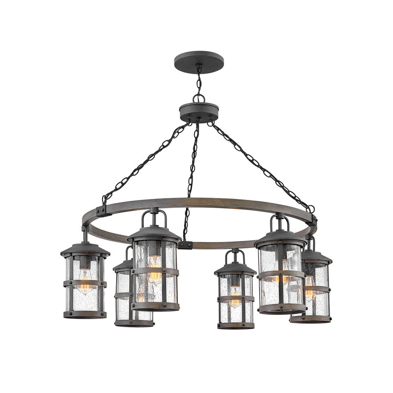 Aged Zinc and Driftwood Gray 6-Light Outdoor Chandelier