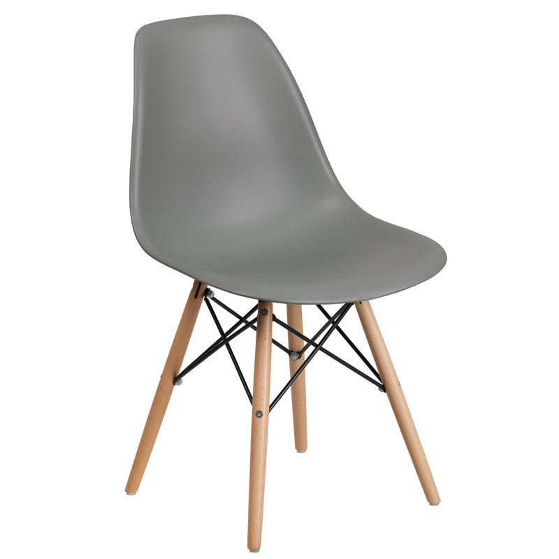 Mid-Century Modern Moss Gray Side Chair with Wooden Legs