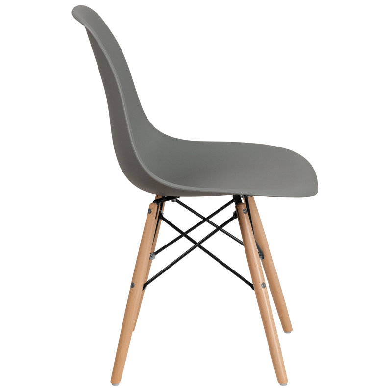 Mid-Century Modern Moss Gray Side Chair with Wooden Legs