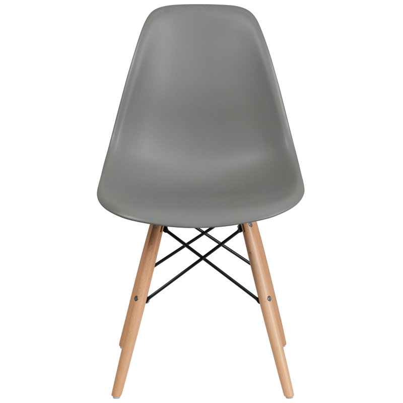 Mid-Century Modern Moss Gray Side Chair with Wooden Legs