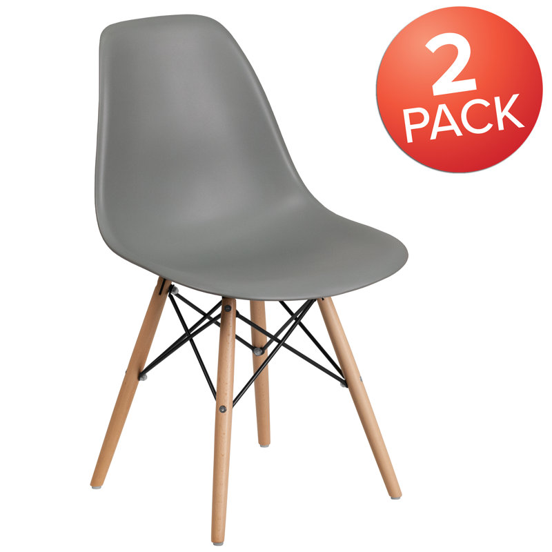 Mid-Century Modern Moss Gray Side Chair with Wooden Legs
