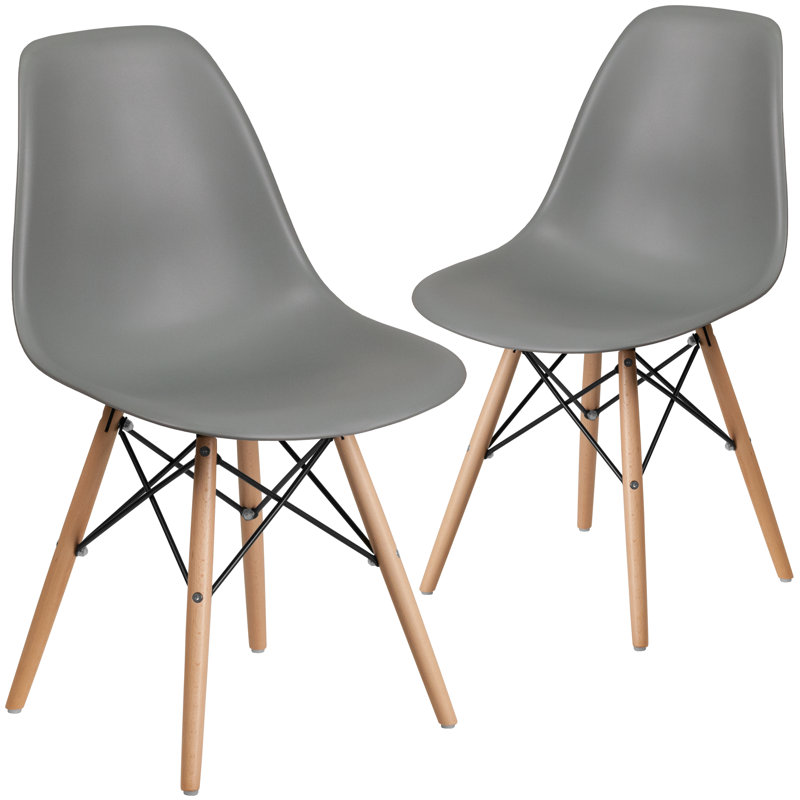 Mid-Century Modern Moss Gray Side Chair with Wooden Legs
