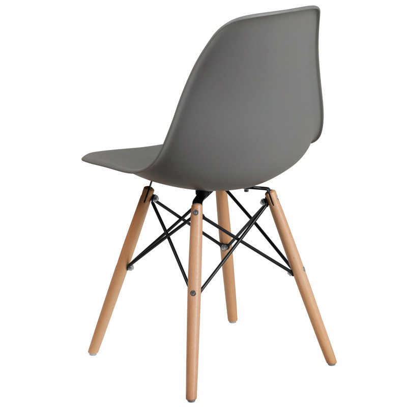 Mid-Century Modern Moss Gray Side Chair with Wooden Legs