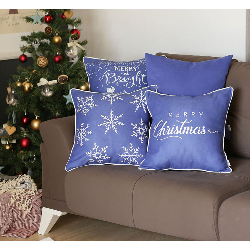 Blue and White Christmas Polyester Pillow Covers Set of 4