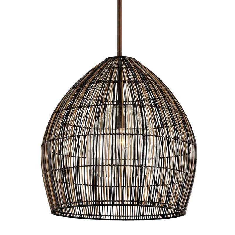 Bronze Dome Pendant Light with Natural Buri Ting Ting Shade