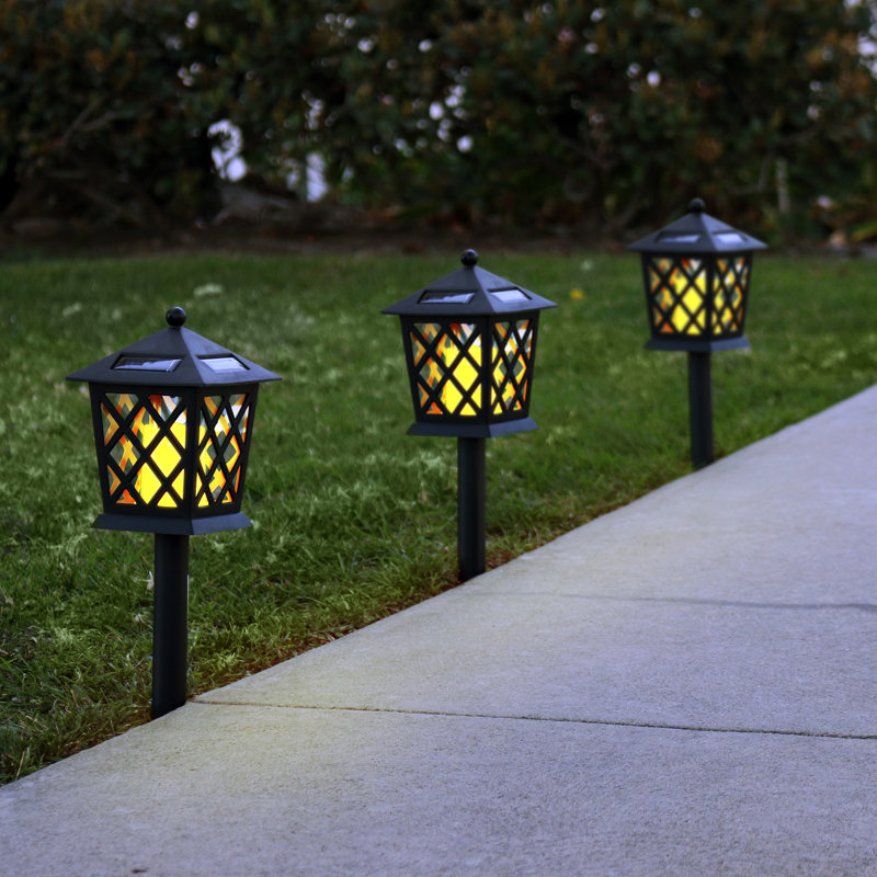 16" Tall Black Solar Powered LED Pathway Light Set