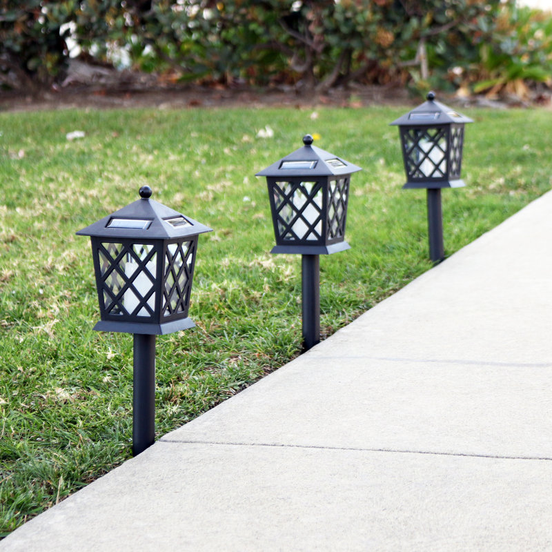 16" Tall Black Solar Powered LED Pathway Light Set