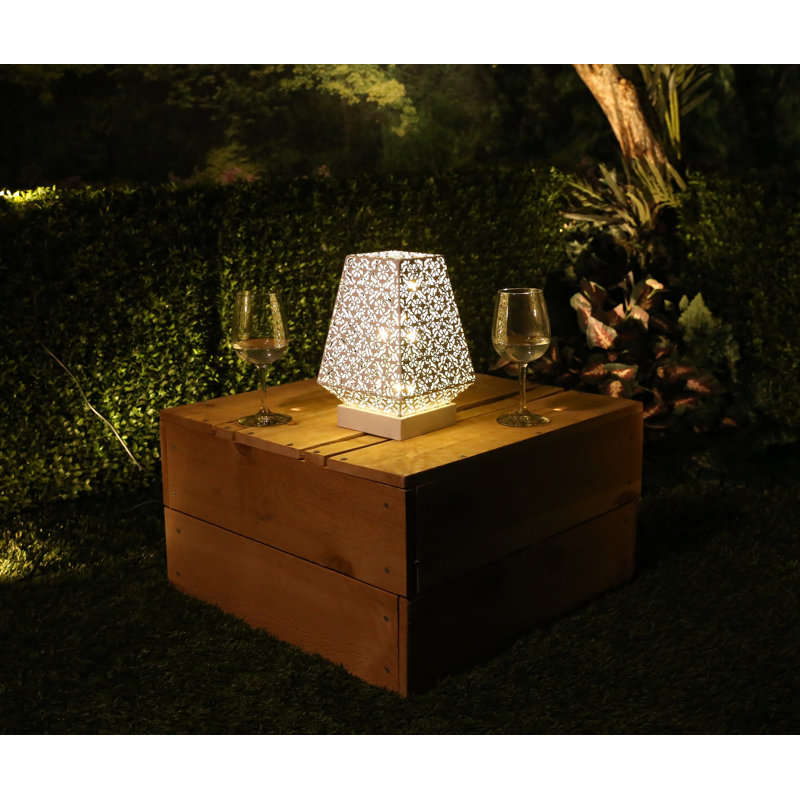 White Cordless LED Outdoor Lantern with Filigree Design