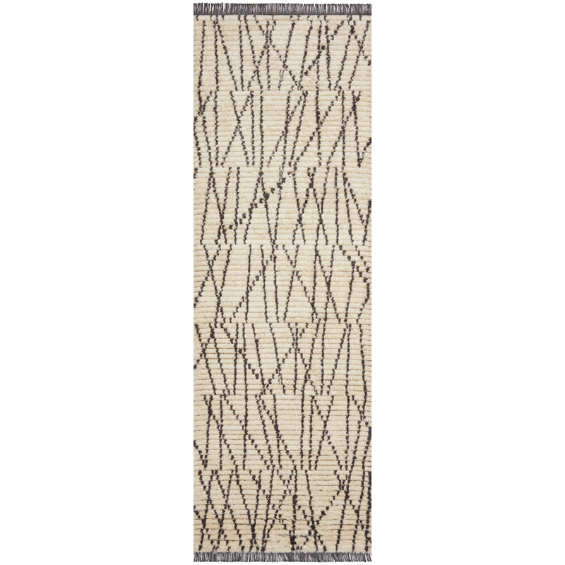 Ivory and Charcoal Abstract Synthetic Reversible Rug 31" x 120"