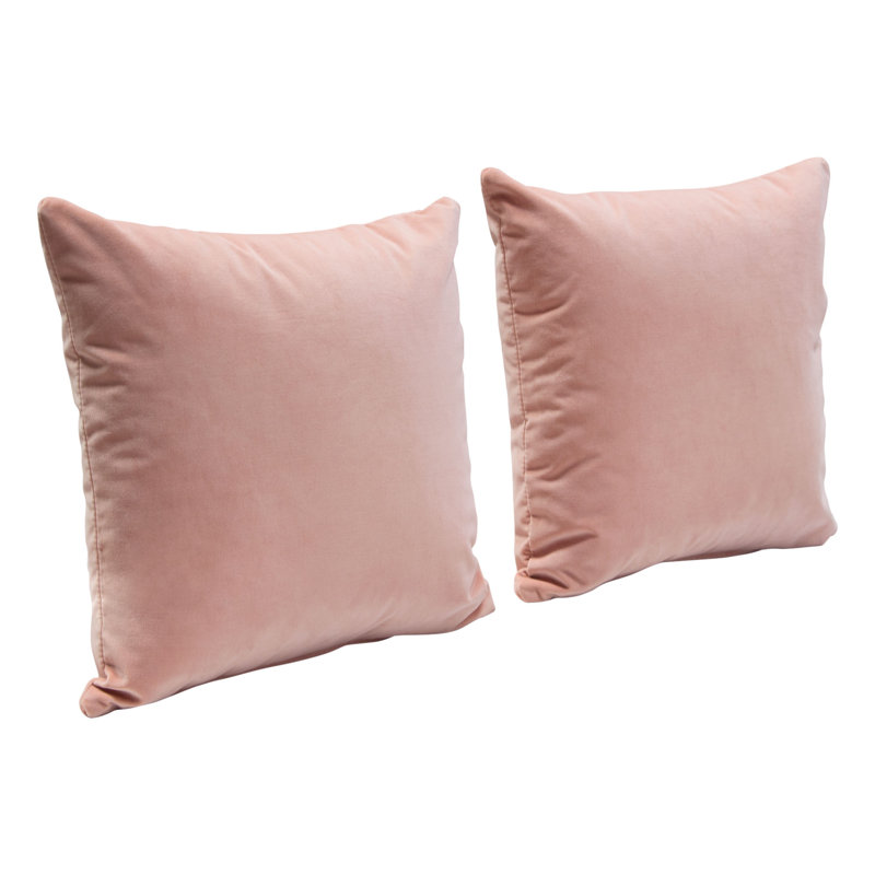 Blush Pink Velvet 16" Square Accent Pillow Set