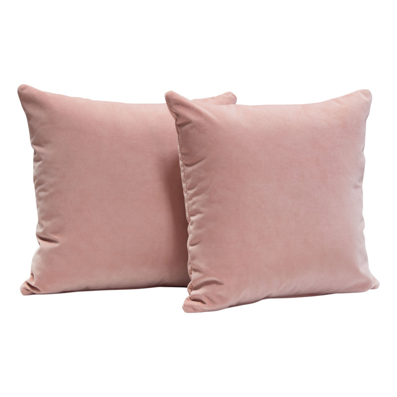 Blush Pink Velvet 16" Square Accent Pillow Set