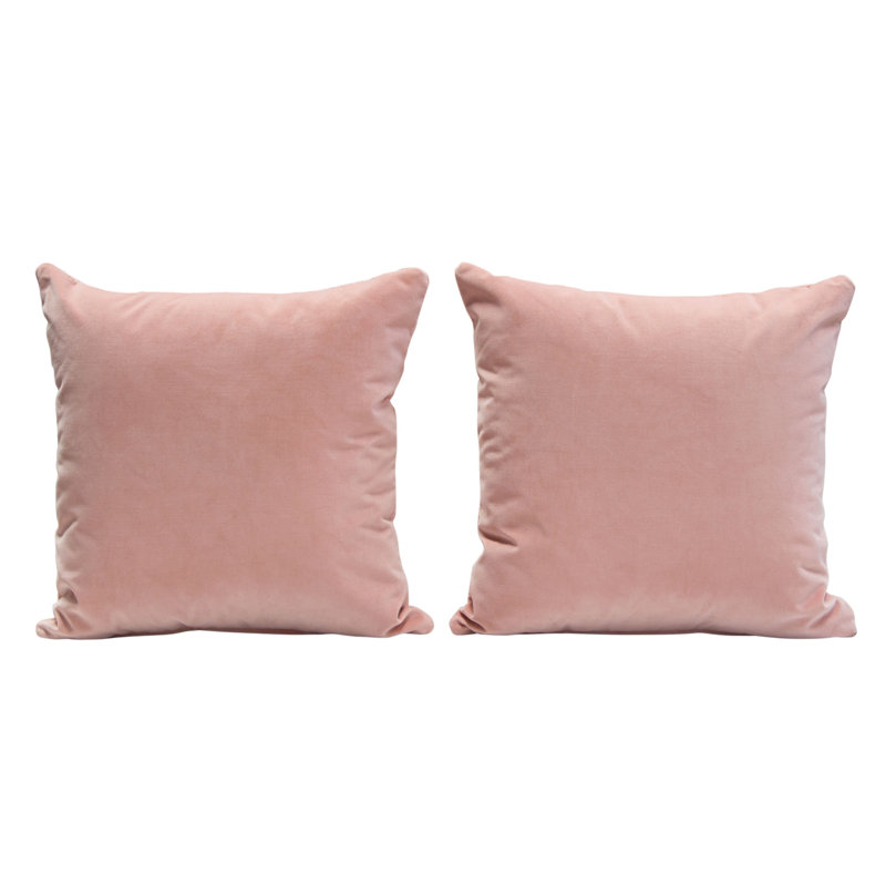 Blush Pink Velvet 16" Square Accent Pillow Set
