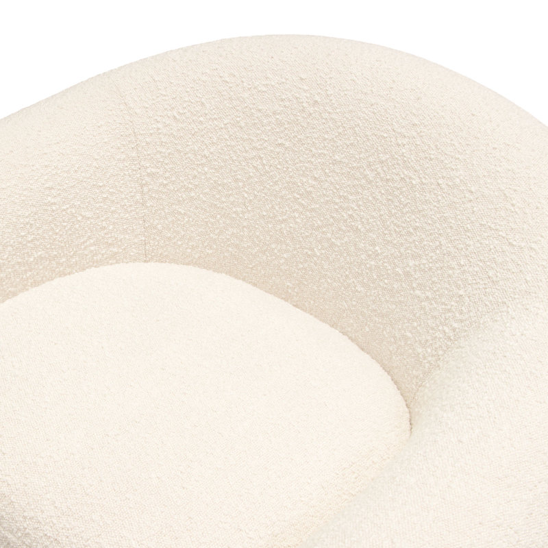 Eucalyptus Solid Wood Barrel Swivel Chair in Bone Boucle