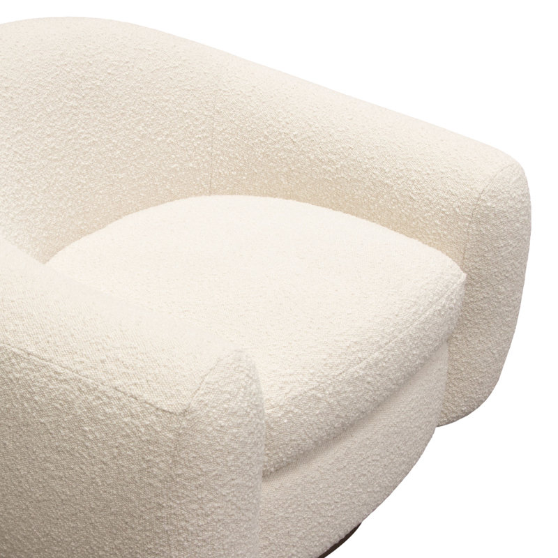Eucalyptus Solid Wood Barrel Swivel Chair in Bone Boucle