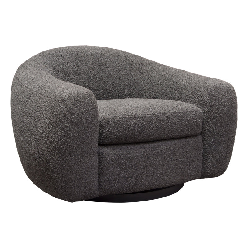 Charcoal Boucle Textured Swivel Barrel Chair
