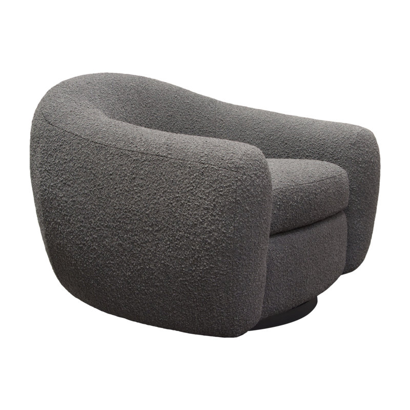 Charcoal Boucle Textured Swivel Barrel Chair