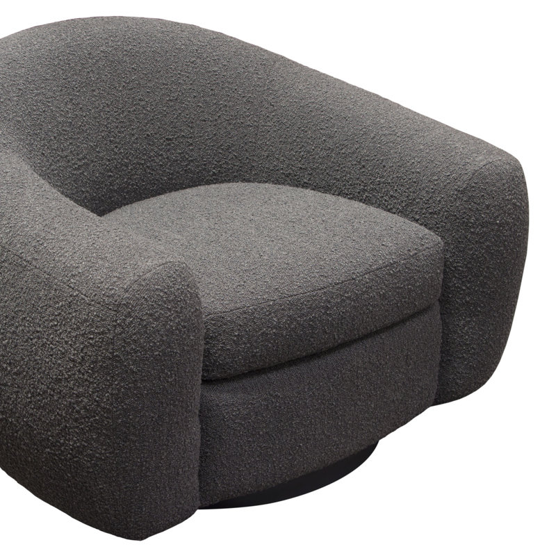 Charcoal Boucle Textured Swivel Barrel Chair