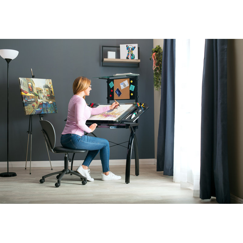 Futura Glass-Top Crafting Table with Drawer and Shelf