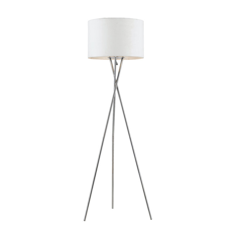 Transitional White Fabric Drum Shade Tripod Floor Lamp
