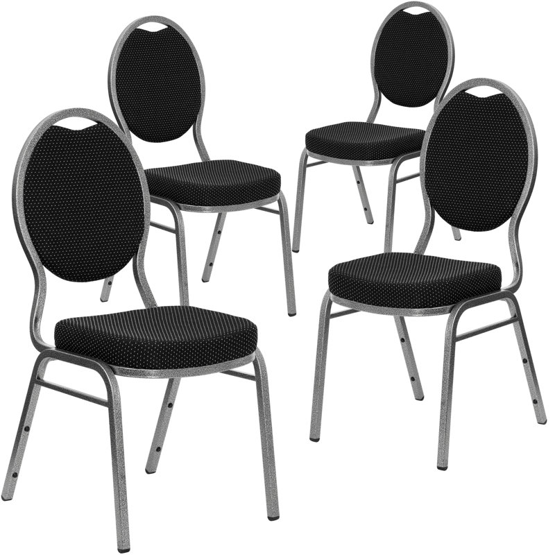 Black Patterned Fabric and Metal Stacking Banquet Chair