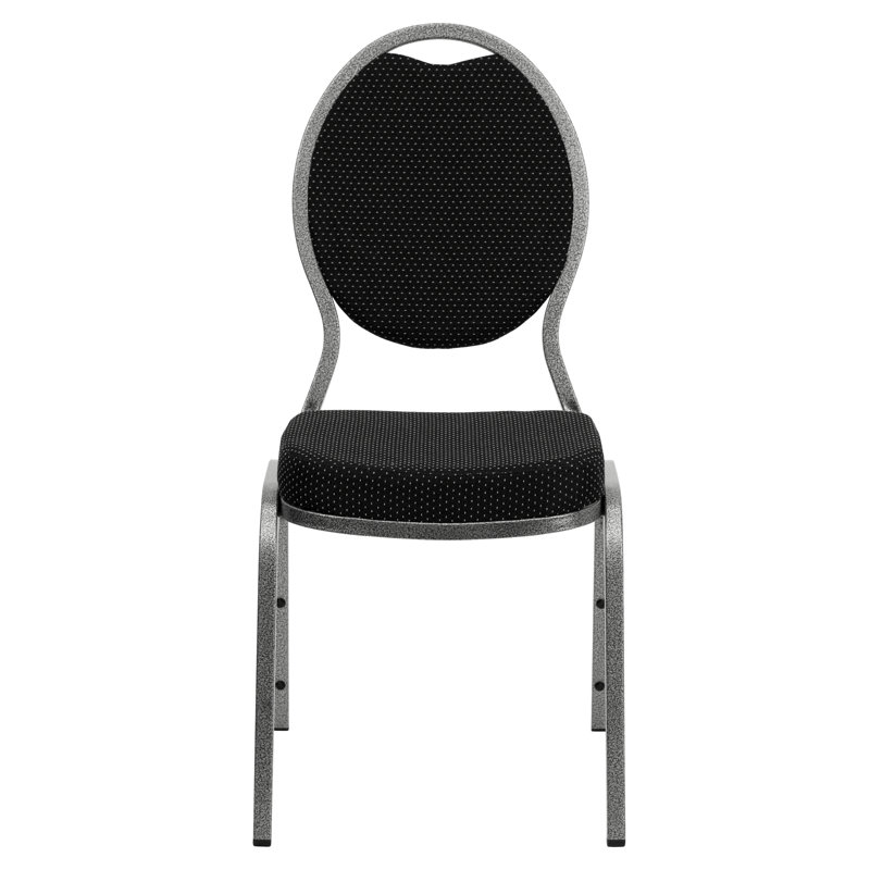 Black Patterned Fabric and Metal Stacking Banquet Chair
