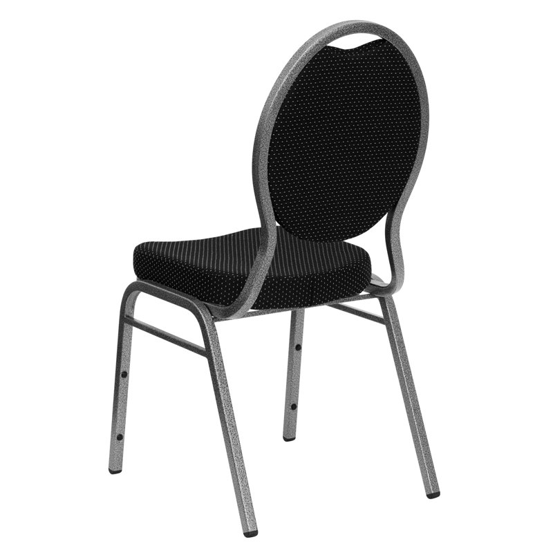 Black Patterned Fabric and Metal Stacking Banquet Chair